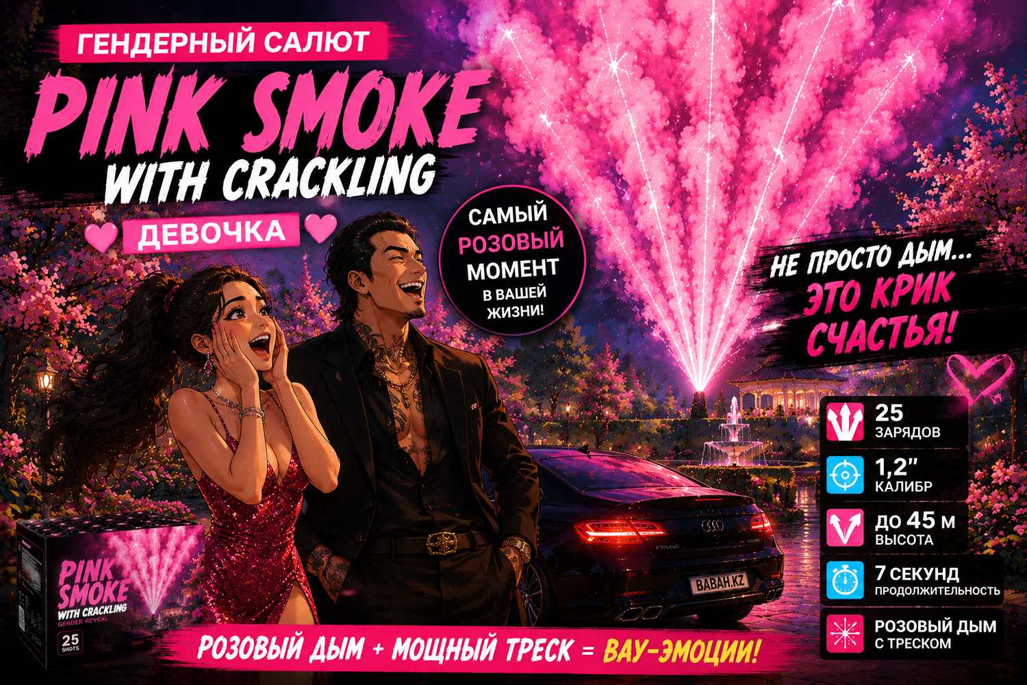 PINK SMOKE WITH CRACKLING